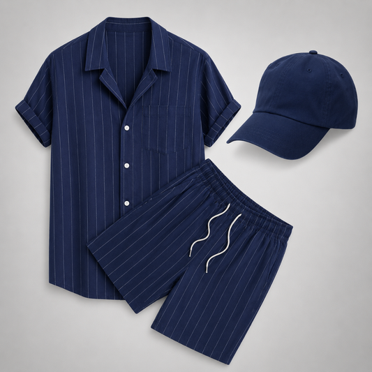 Listriges Set – Poloshirt, Shorts & Cap